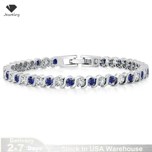 Elegant 925 Sterling Silver Sapphire Tennis Bracelet Silver / United States