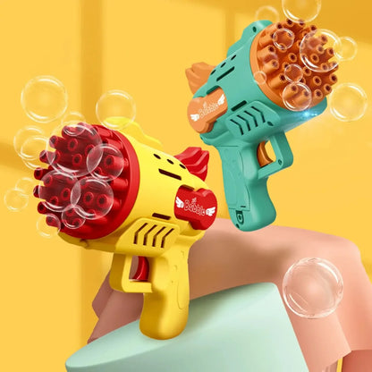 Bubble Gun Kids Toys Automatic Soap Rocket Bubbles Machine Outdoor Wedding Party Toy Birthday Gifts 29 holes Yellow