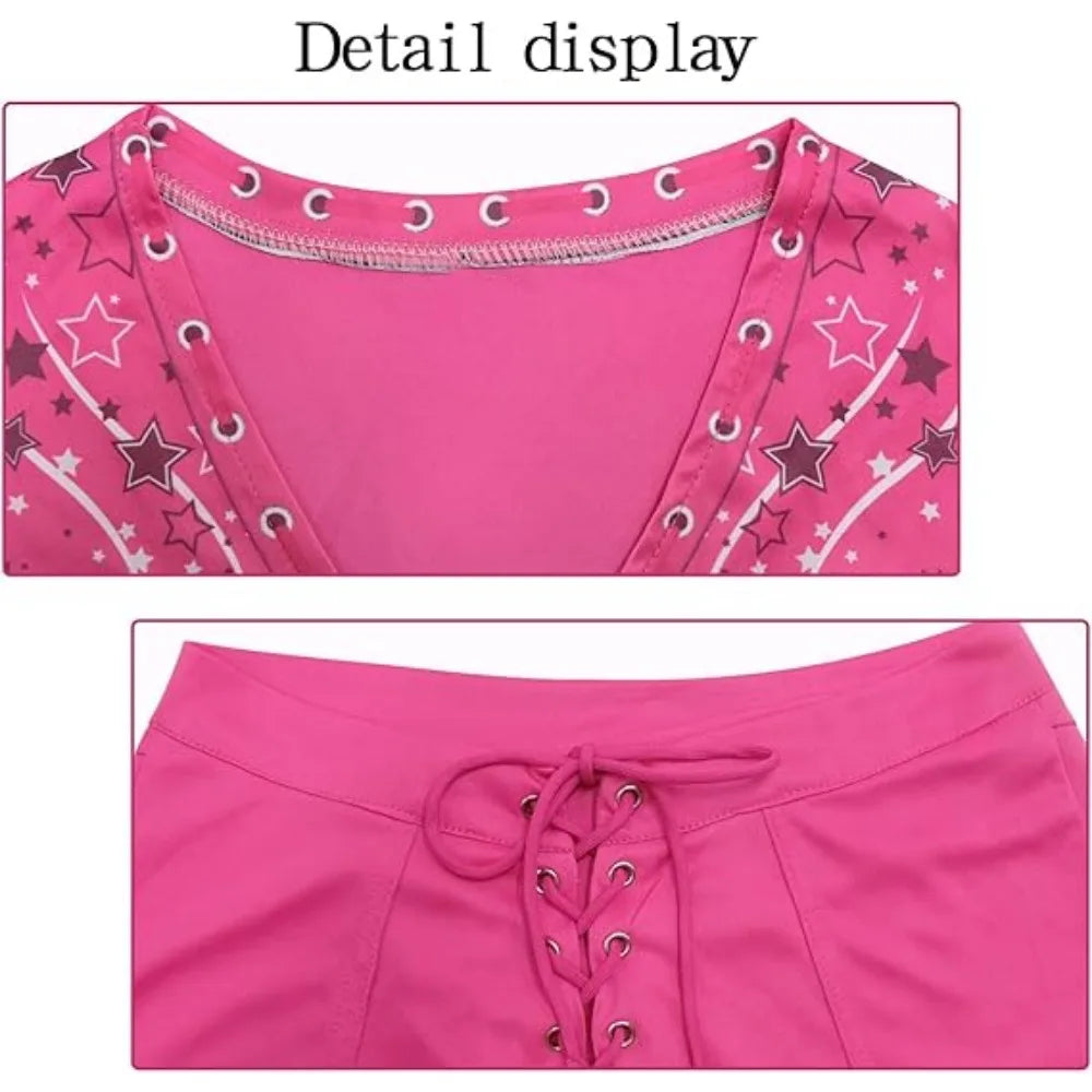 Movie Barbie Cosplay Costume – Rose Red Bell Bottom Suit with Accessories