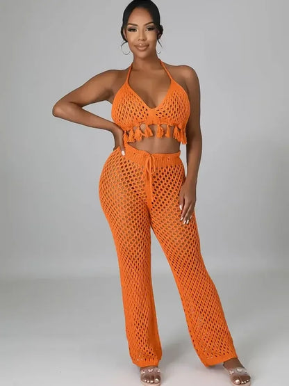 Crochet Beach Wear Set Orange 1 / S