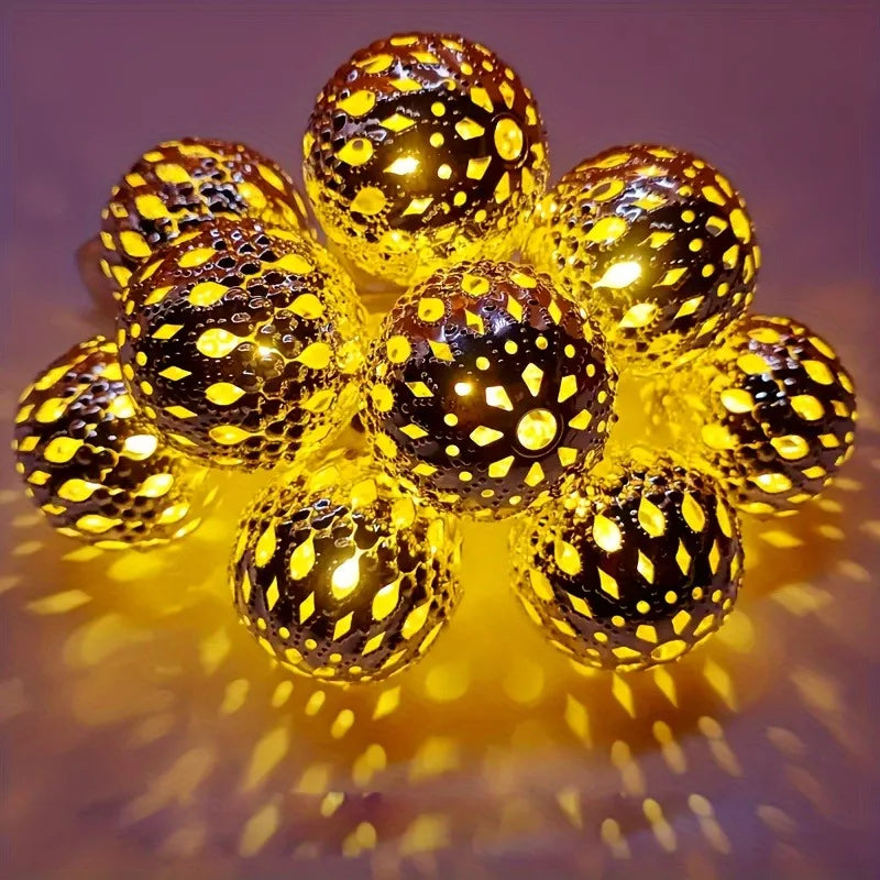 Solar Moroccan String Lights Metal Spherical Outdoor Fairy Lights