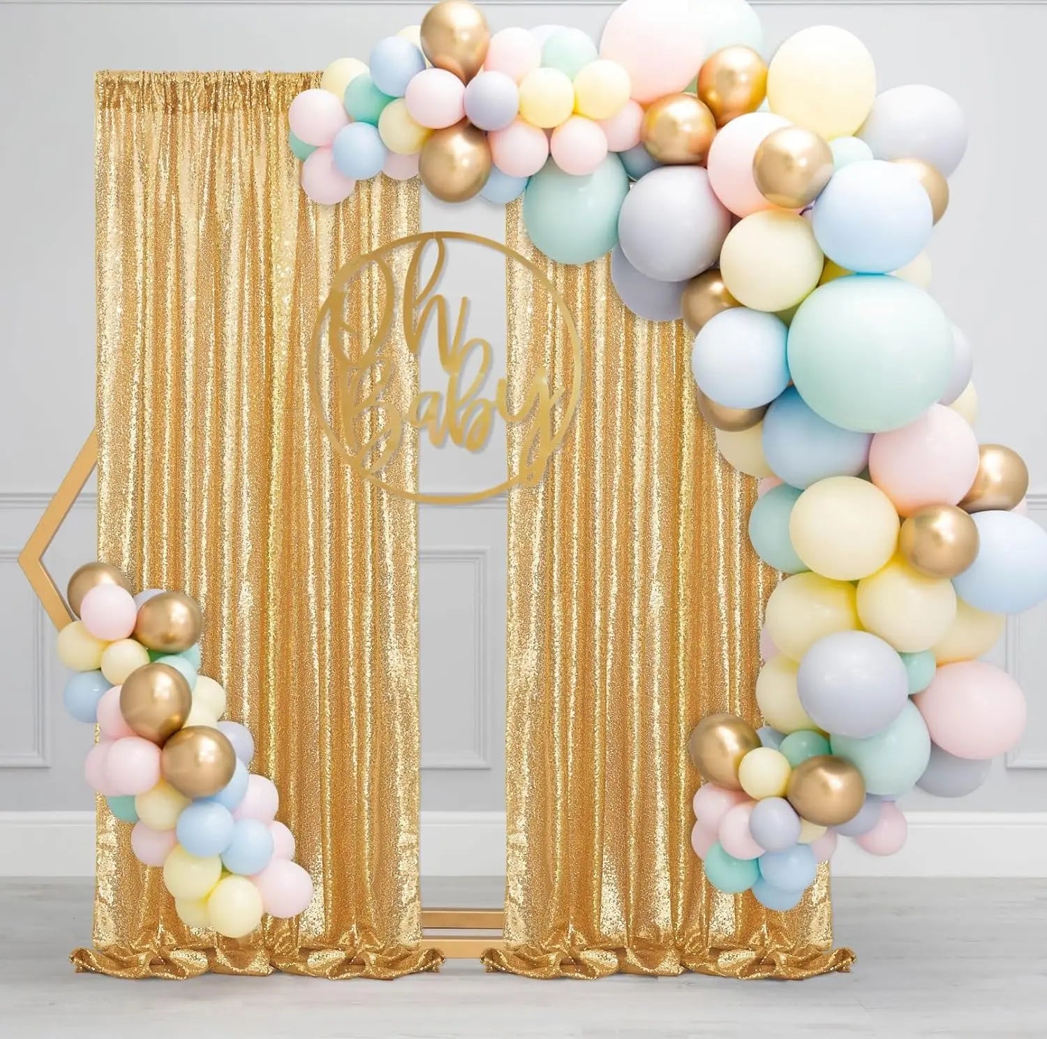 Gold Sequin Backdrop Curtains 4-Pack – 2×8FT Glitter Panels for Events