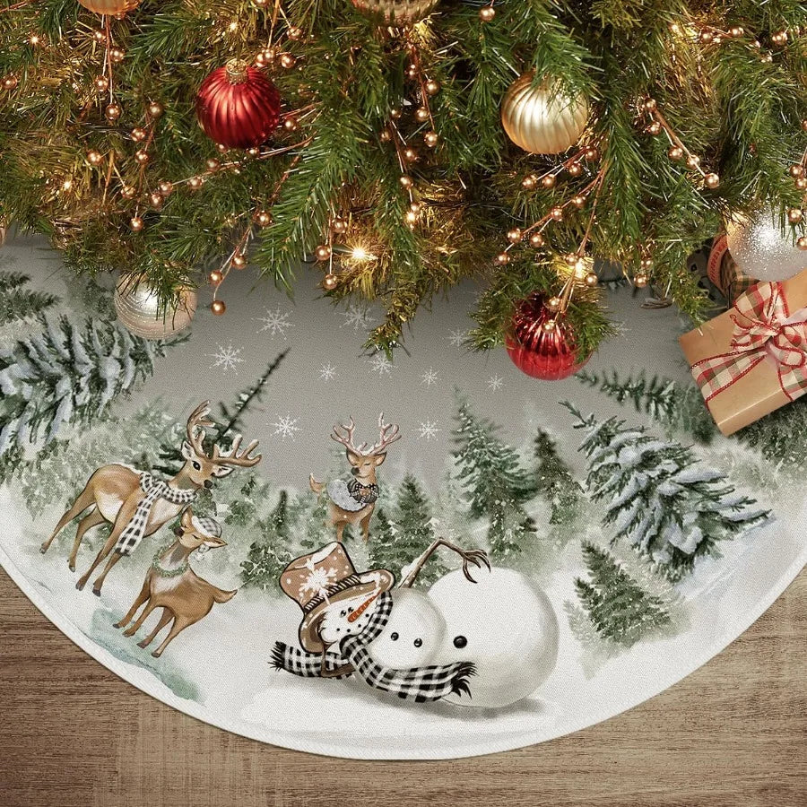 Christmas Tree Skirt – Snowman & Reindeer Design