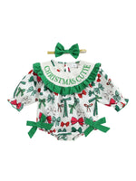 Christmas Baby Girl Plaid Romper Dress & Bow Headband Set army green / 6-12 Months / United States