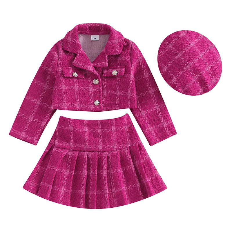 Blazer Coat , pleated Skirt and Beret Sets for Children