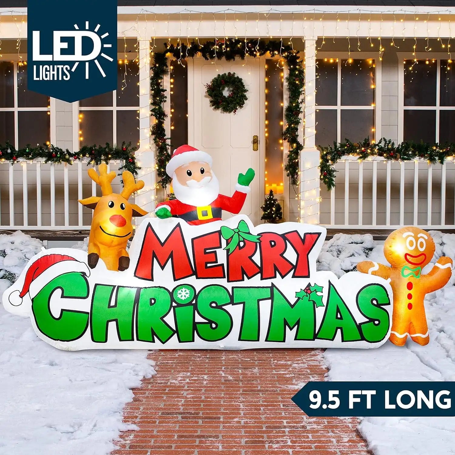9.5 FT Inflatable Merry Christmas Sign with LED Lights