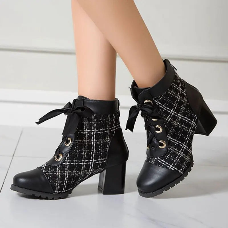 Ankle Boots Round Toe Block Heels