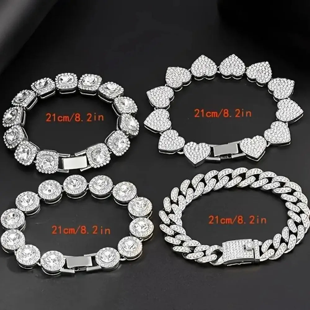 4 Piece Heart Shape Cuban Tenni Bracelet Set for Women