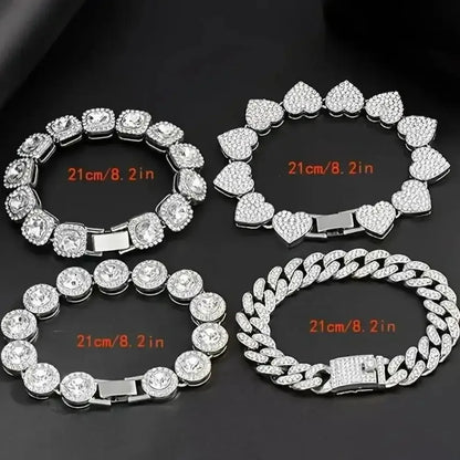 4 Piece Heart Shape Cuban Tenni Bracelet Set for Women United States / SILVER