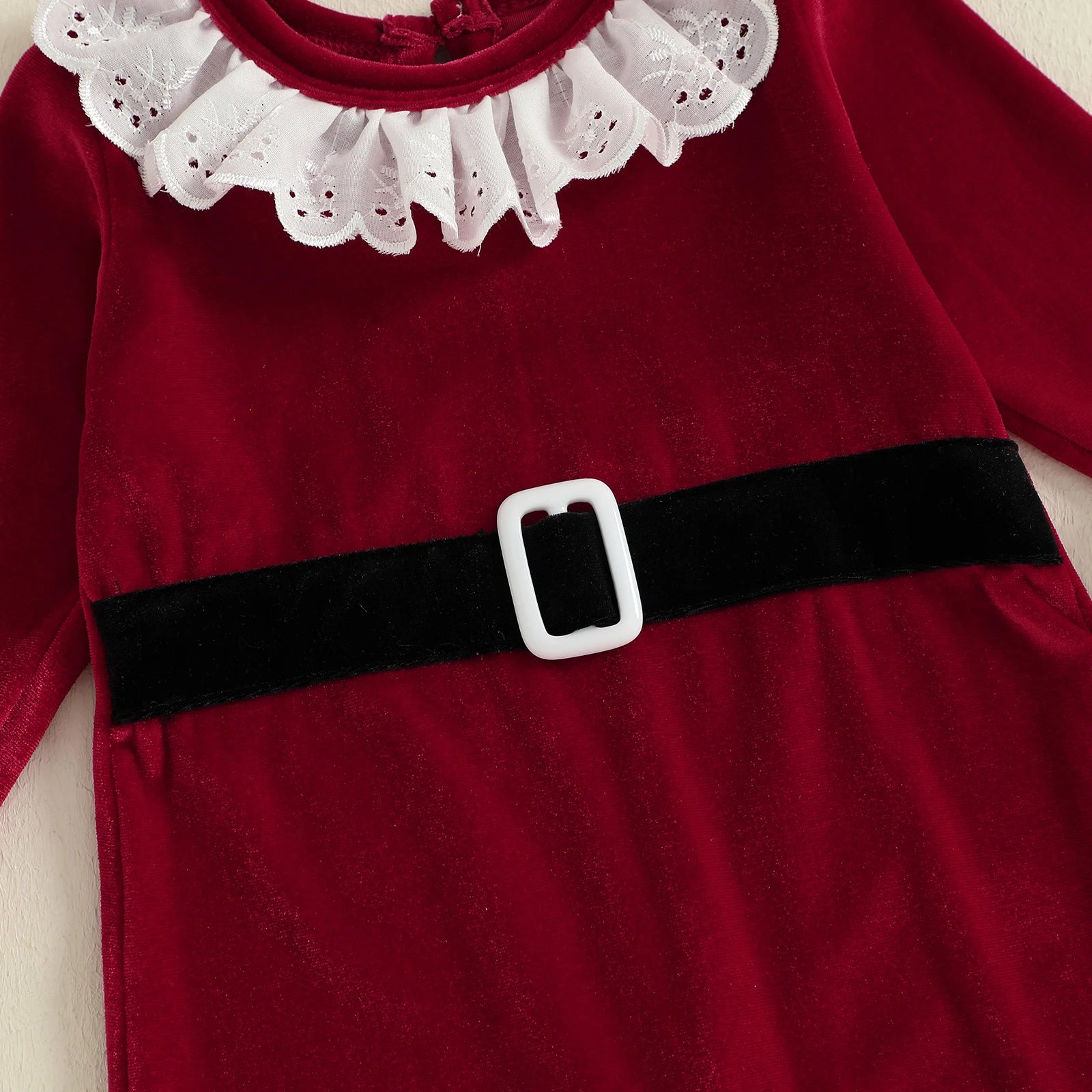 Baby Girls Christmas Velvet Romper – Long Sleeve Santa Jumpsuit
