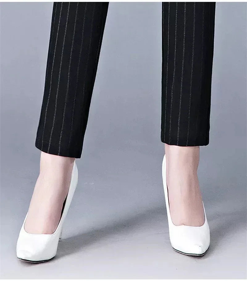 Elastic Waist Casual Straight Pants Black / M