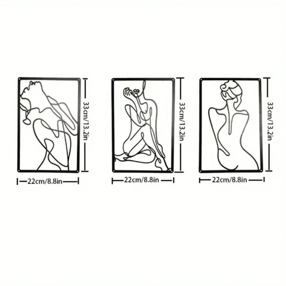 3pcs Minimalist Abstract Woman Metal Wall Sculptures