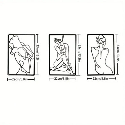 3pcs Minimalist Abstract Woman Metal Wall Sculptures