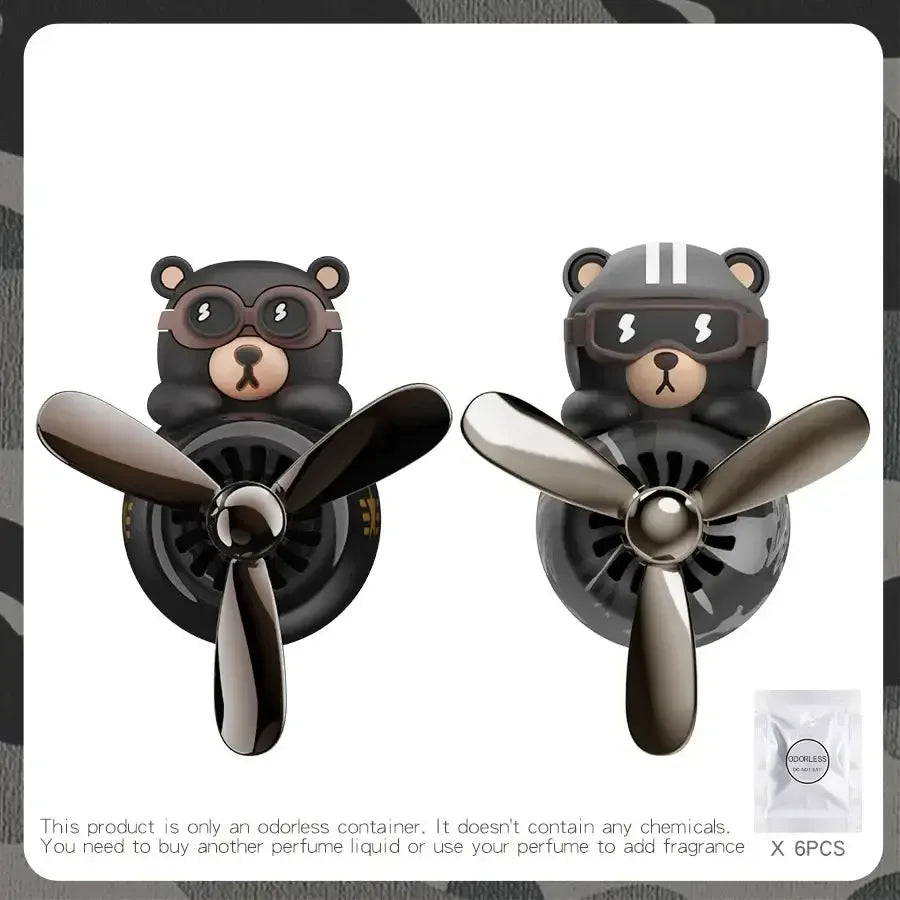 Pilot Bear Car Air Freshener with Rotating Propeller Unscent Two Bears
