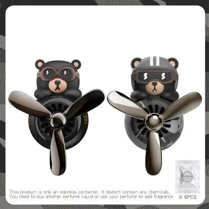 Pilot Bear Car Air Freshener with Rotating Propeller Unscent Two Bears