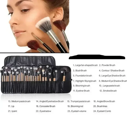 24-Piece Professional Makeup Brush Set with Free Gift Bag & Sponge black color / United States