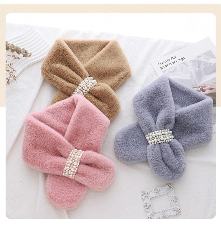 Winter Pearl Plush Scarf For Women