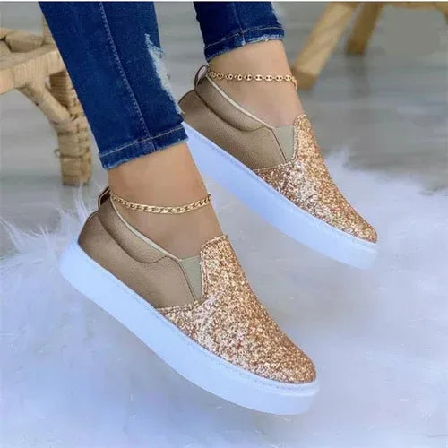 Moccasins Glitter Flat Female Loafers Shoes Black/Rose Gold/Black/Gold Rose Gold / 6.5