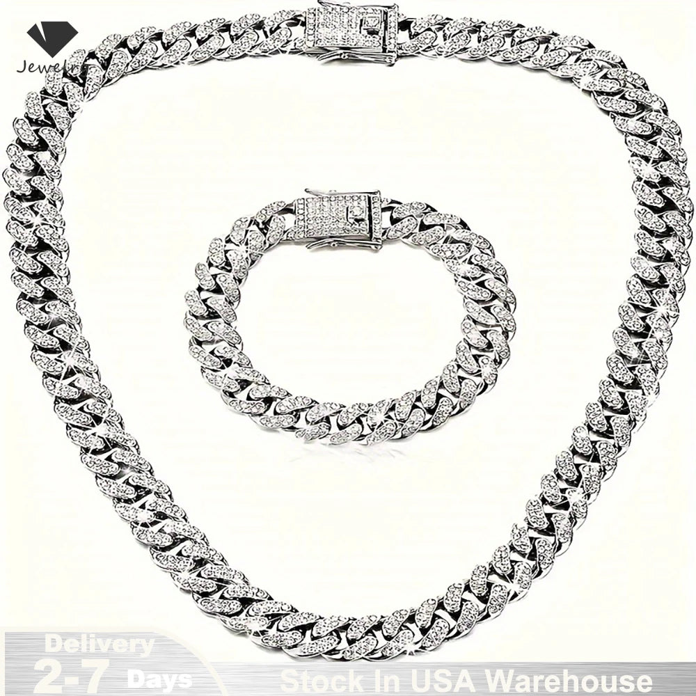 Silver Cuban Link Chain & Bracelet Set