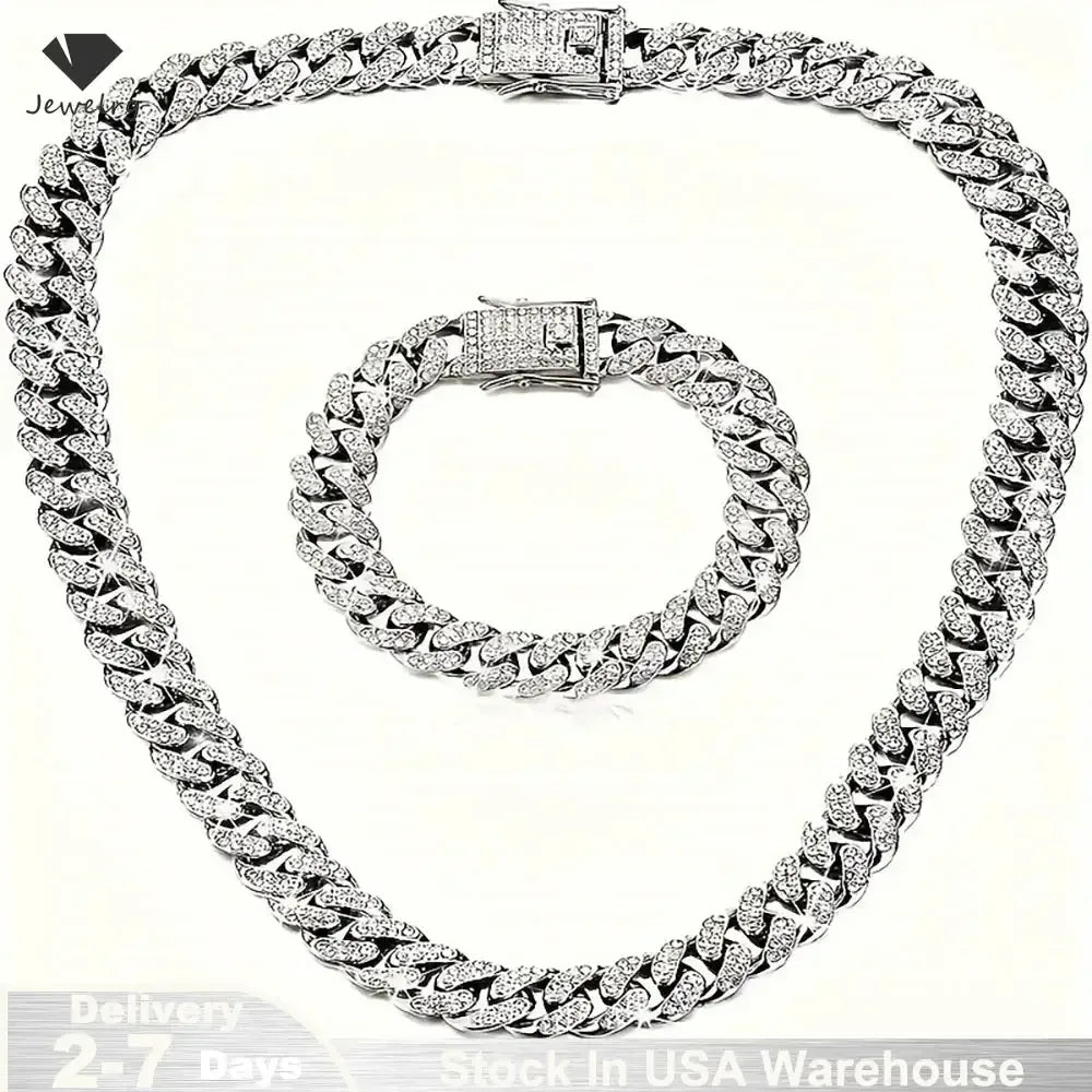 Silver Cuban Link Chain & Bracelet Set set / United States