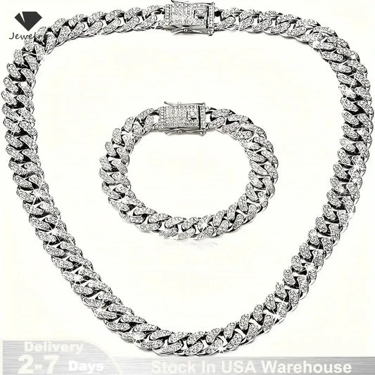 Silver Cuban Link Chain & Bracelet Set set / United States