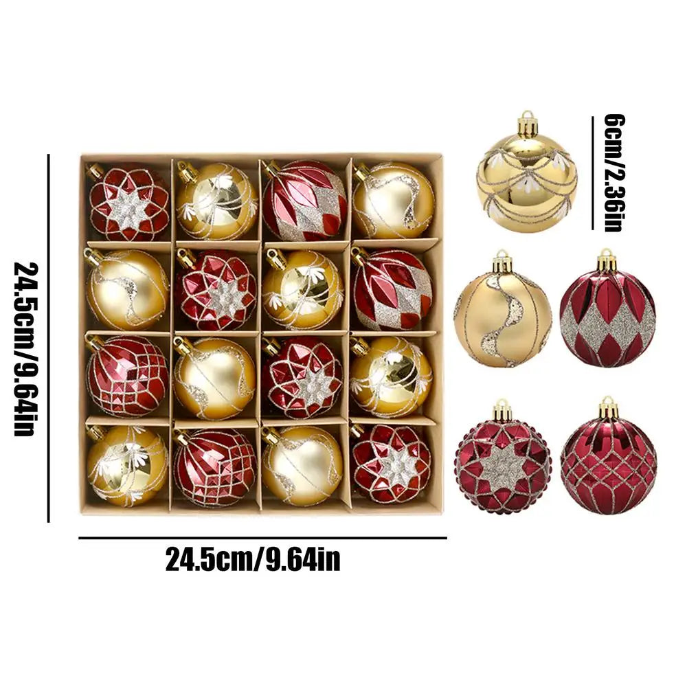 16PCS Painted Christmas Tree Balls – Colorful Holiday Ornaments