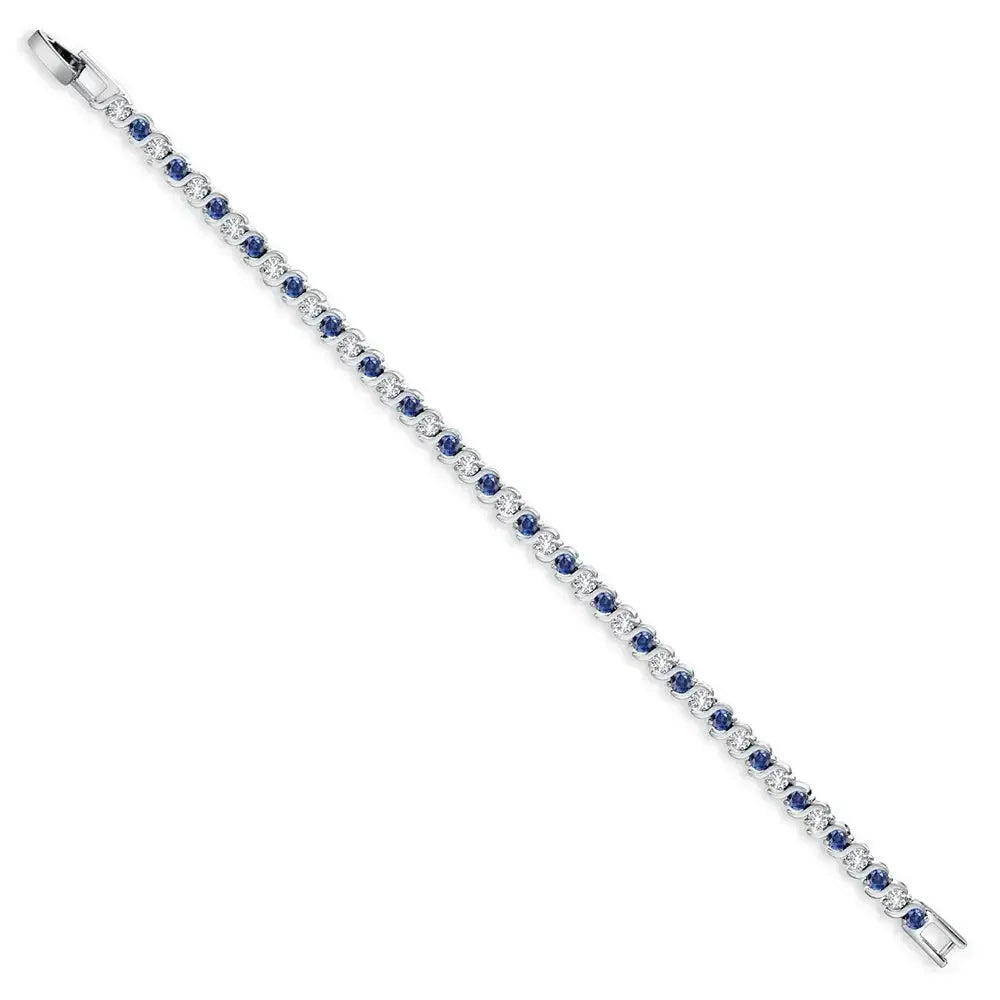Elegant 925 Sterling Silver Sapphire Tennis Bracelet Silver / United States