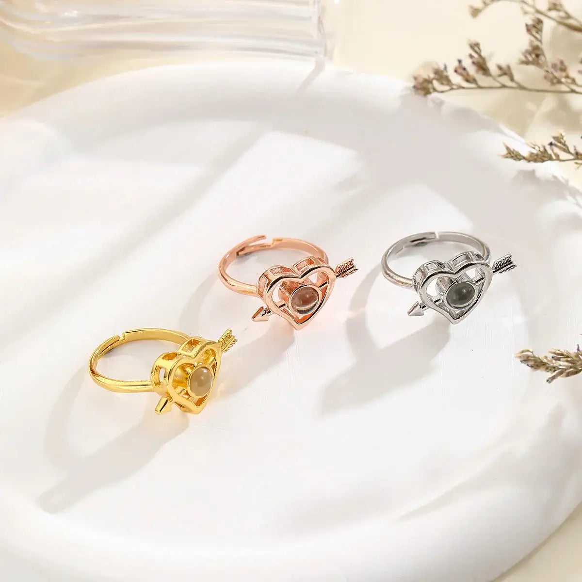 Shopminx Custom Photo Projection Heart Ring Personalized Couple Silver / United States / resizable