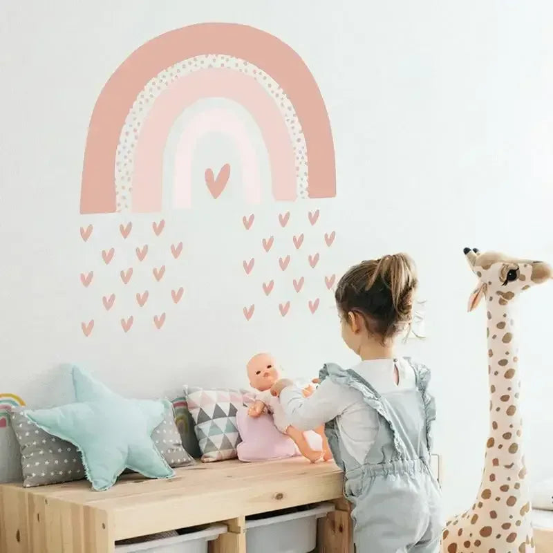 Love Heart Rainbow Wall Stickers – Boho PVC Decals for Kids Room 02 / United States