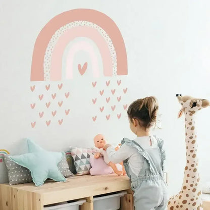 Love Heart Rainbow Wall Stickers – Boho PVC Decals for Kids Room 02 / United States