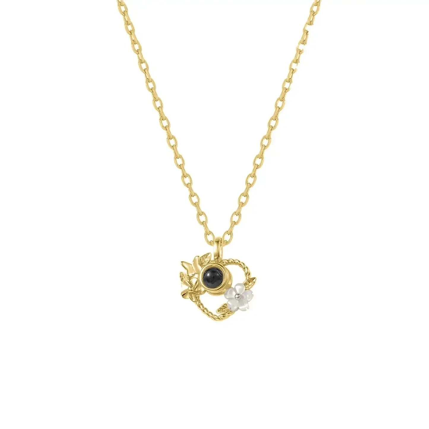 925 Silver Heart Projection Necklace Custom Photo Flower Pendant for Women Gold / 925 Sterling Silver / 60cm