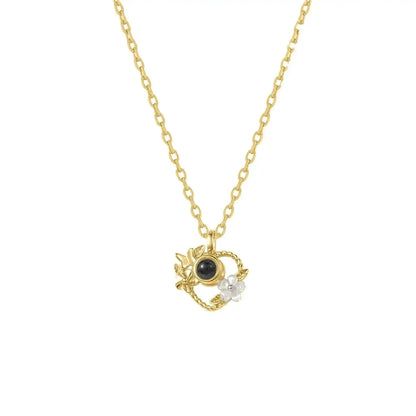 925 Silver Heart Projection Necklace Custom Photo Flower Pendant for Women Gold / 925 Sterling Silver / 60cm