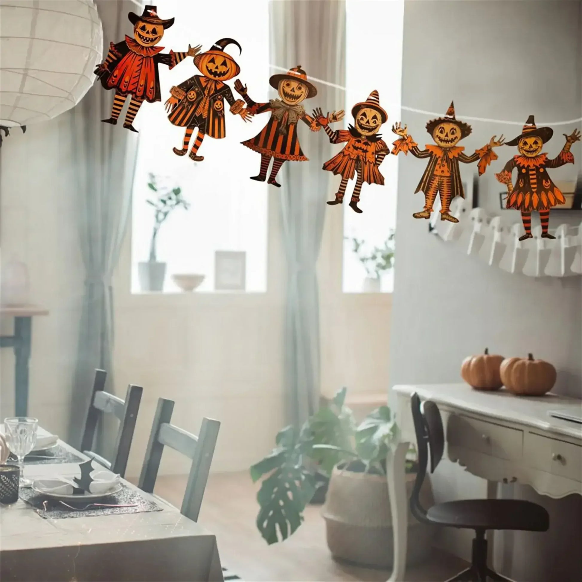 Retro Halloween Wooden Garland – 6PCS Jack-o’-Lantern & Witch Banner Dark Khaki / 12cmx10cm / United States