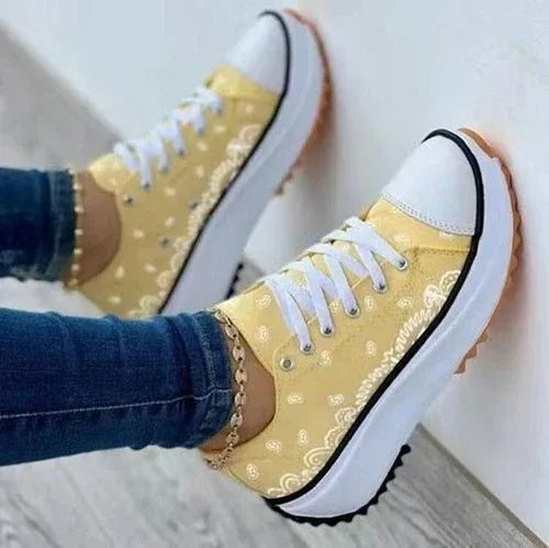 2022 Pattern Canvas Women Sneakers Casual Sport Shoes Yellow / 10.5