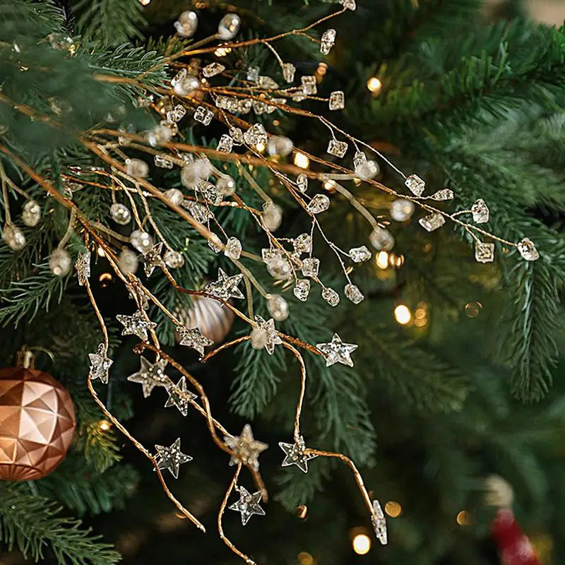 Golden Glitter Christmas Stems – Tree & Wreath Décor B / United States
