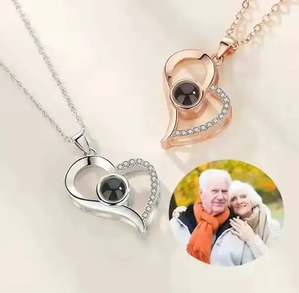 Shopminx Custom Heart Projection Necklace – Personalized Photo Memory Gift Style 3 / Picture color / United States