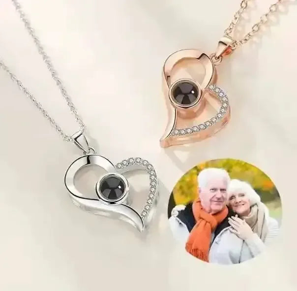 Custom Heart Projection Necklace – Personalized Photo Memory Gift Style 3 / Picture color / United States