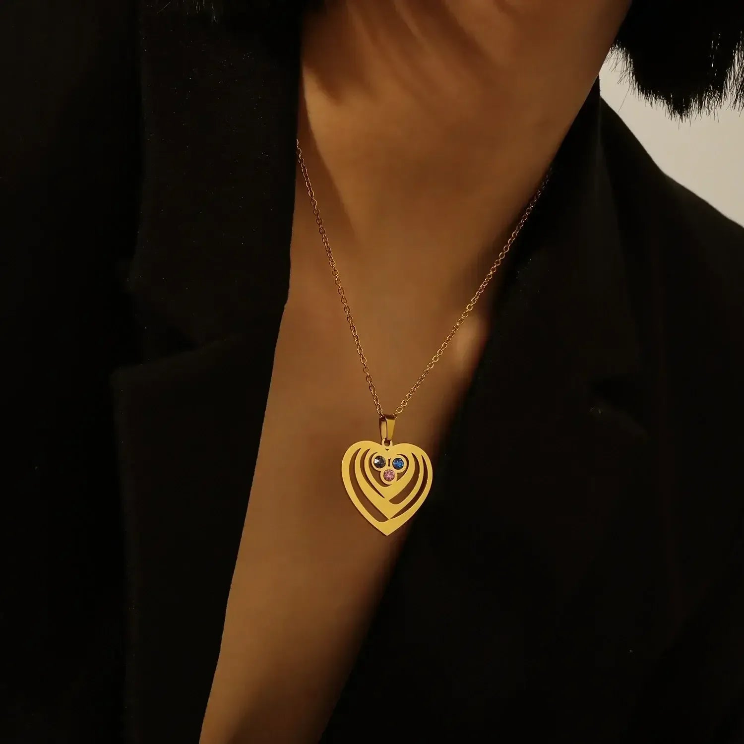 Personalized Birthstone Heart Necklace Gold / 2 Nemas / United States|50cm