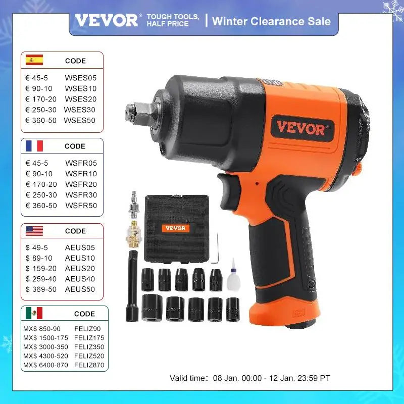 VEVOR 1/2 Inch Air Impact Wrench High Torque Tool