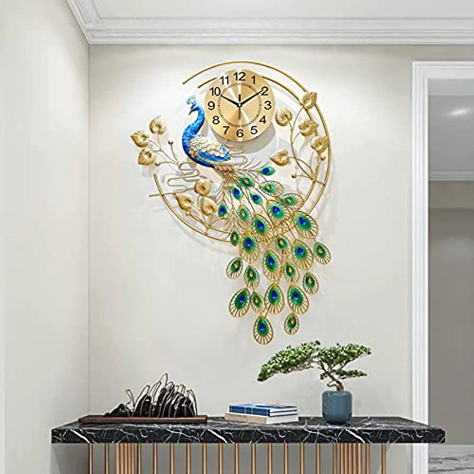 Peacock-Shaped Metal Wall Clock (Silent Sweep Movement)