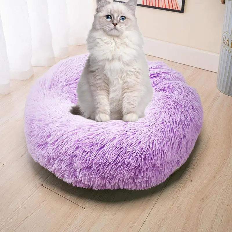 Round Dog Bed House Dog Mat Long Plush Cats Nest USB Heating Dog Basket Pet Cushion Soft Sleeping Pets Winter Warmth Supplies