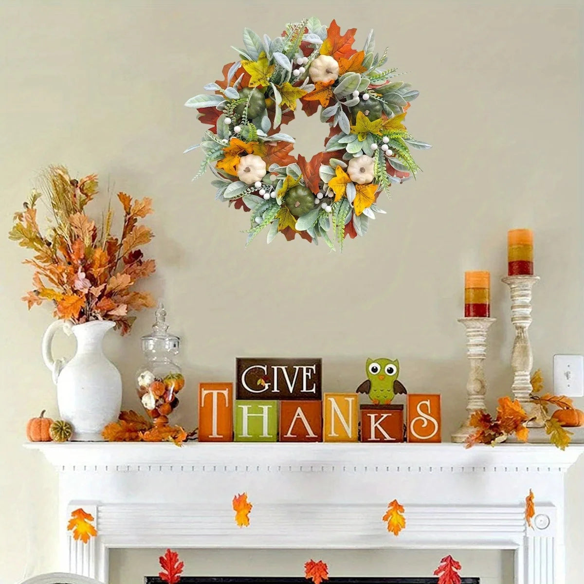 Thanksgiving Wreaths Harvest Festival Pumpkin Maple Leaves