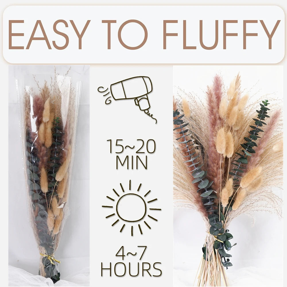 Boho Pampas & Dried Flower Bouquet – 60-Piece Natural Set Minx