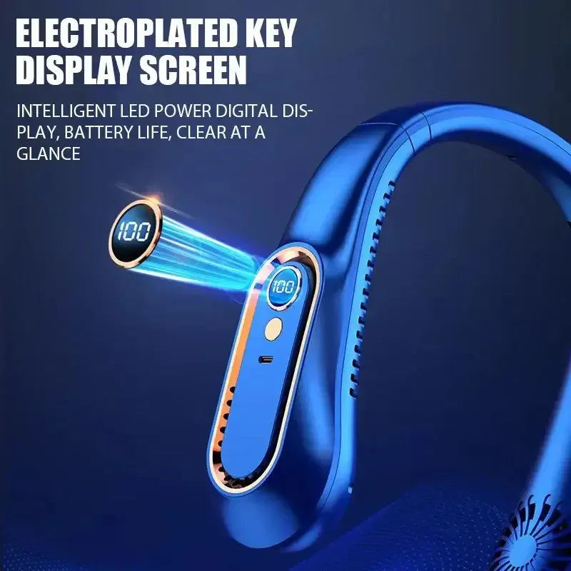 Hanging Neck Fan Digital Display Power Ventilador Bladeless Neckband Fan Portable Mini Air Cooler Blue / United States
