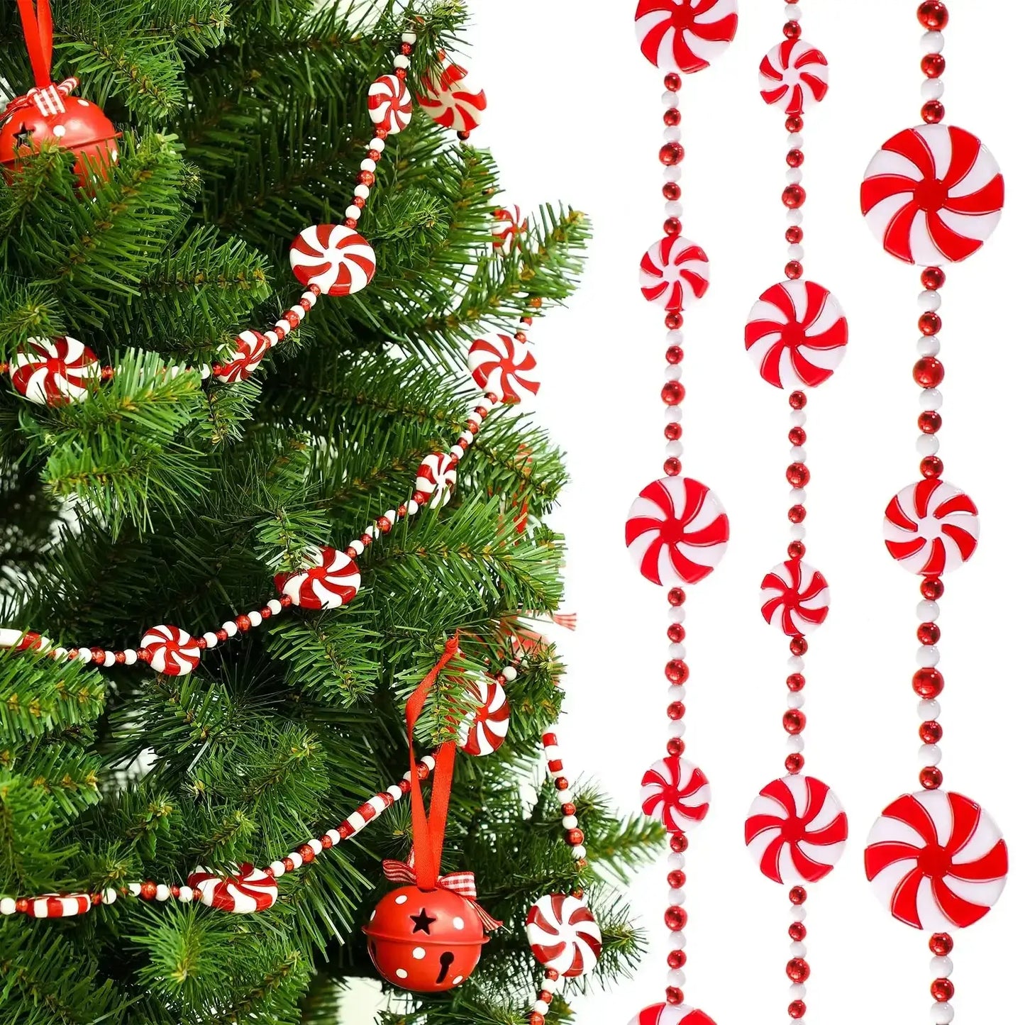 10FT Peppermint Candy Christmas Garland – Festive Crystal Candy Tree & Home Decoration Red and White / United States