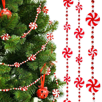 10FT Peppermint Candy Christmas Garland – Festive Crystal Candy Tree & Home Decoration Red and White / United States