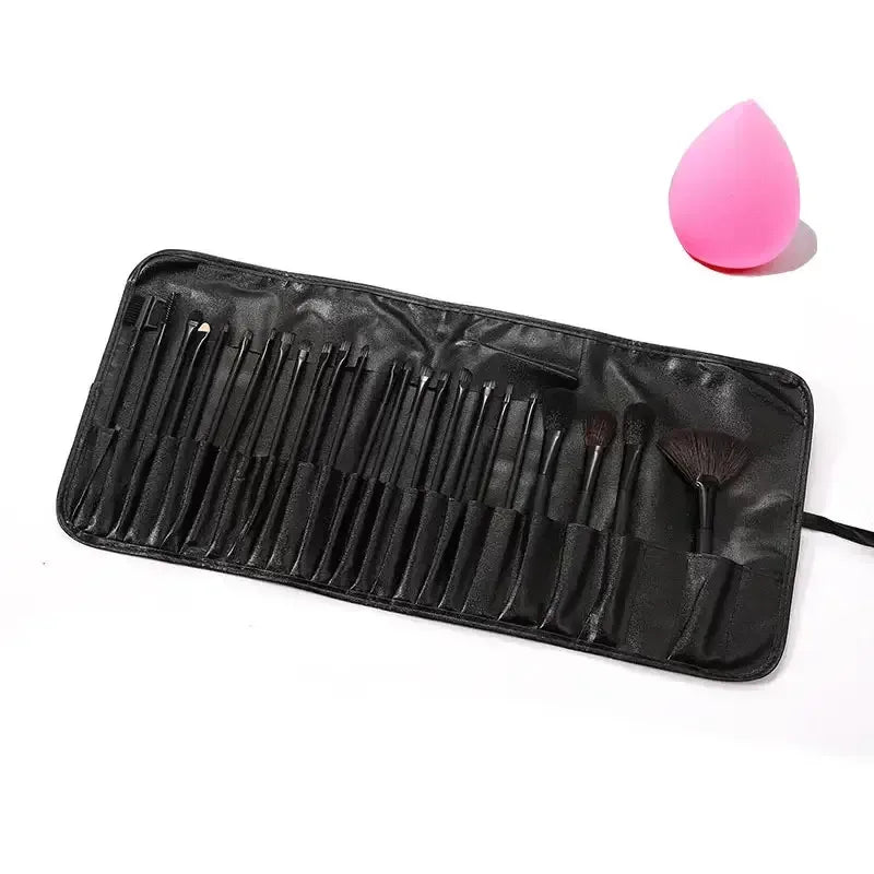 24-Piece Professional Makeup Brush Set with Free Gift Bag & Sponge black color / United States