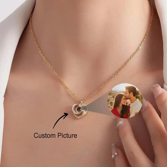 Personalized Heart Projection Necklace Custom Photo Memorial Jewelry Gift Rose Gold / United States / 50cm