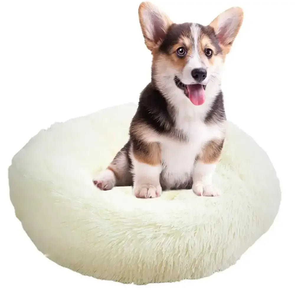 Round Dog Bed House Dog Mat Long Plush Cats Nest USB Heating Dog Basket Pet Cushion Soft Sleeping Pets Winter Warmth Supplies Gray / M / United States