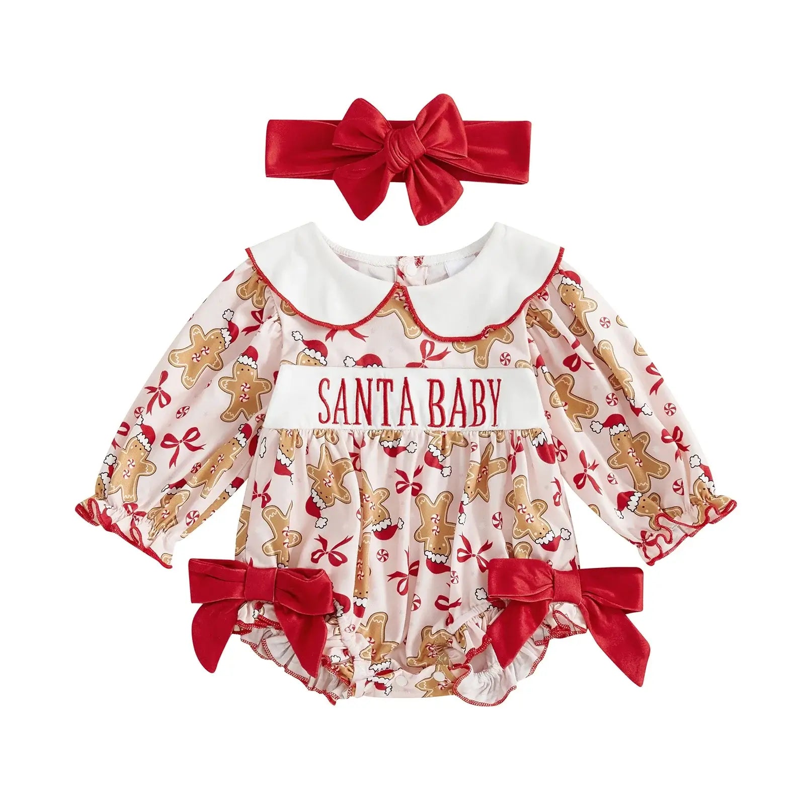 Baby Girl Christmas Gingerbread Outfit Red / 6-12 Months / United States